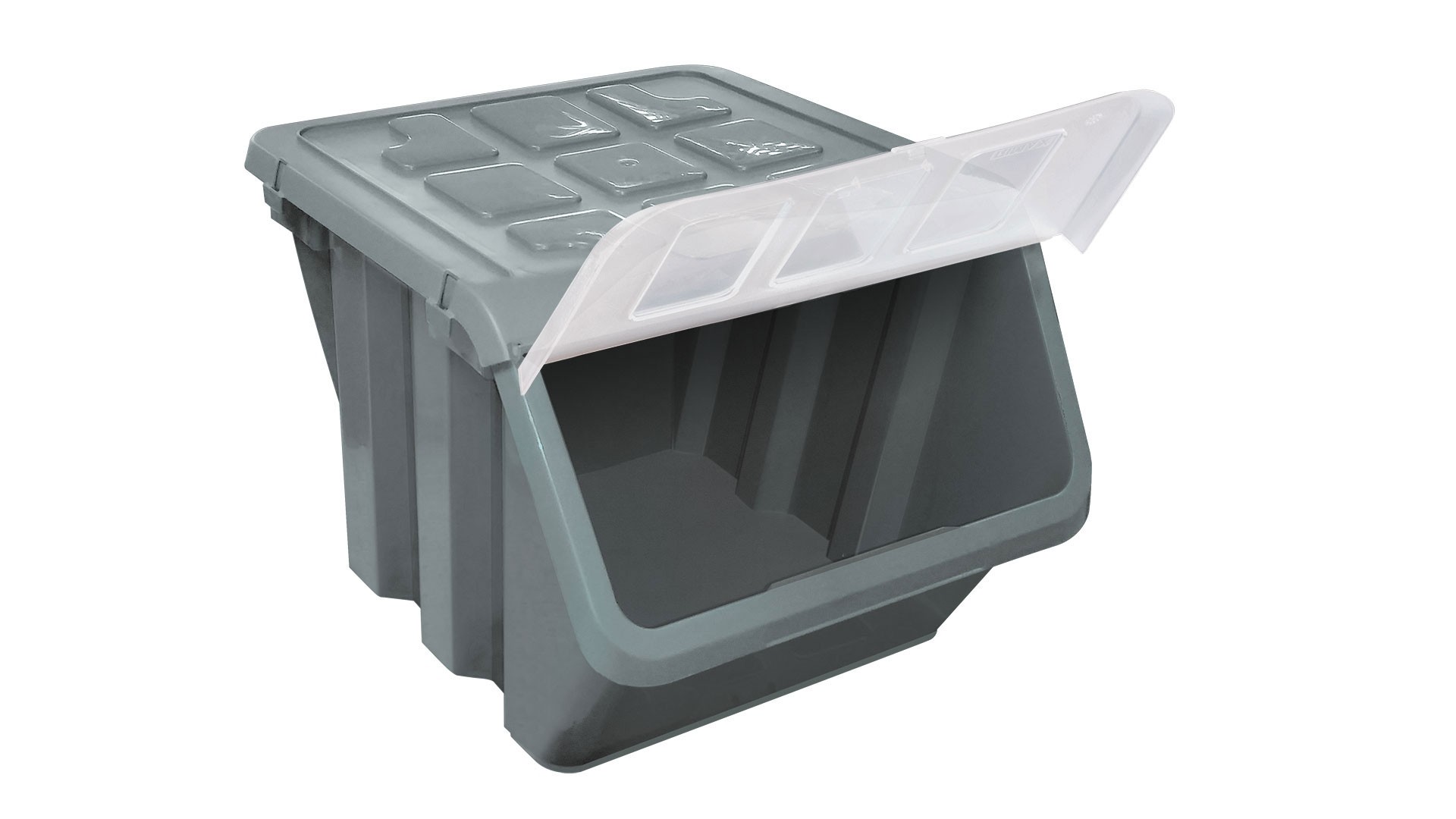 Caja Almacenadora Apilable con Tapa Abatible Gris